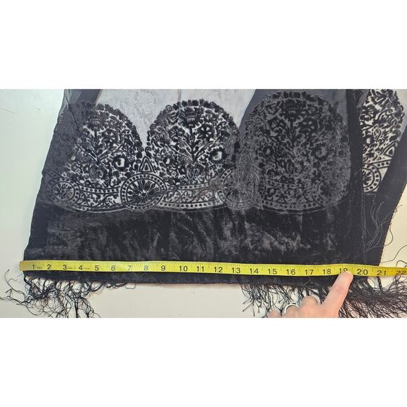 Black chiffon velour see through mixed.media elegant tassle scarf head neck EUC - Picture 3 of 4
